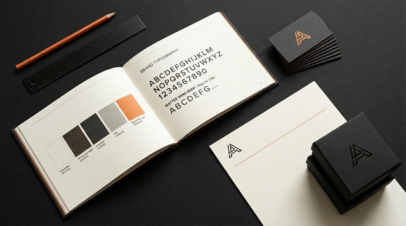 brand identity system with typography, colors, and design guidelines
